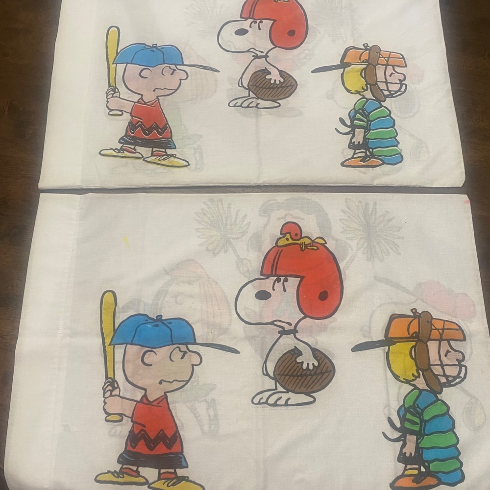 Vintage Peanuts Snoopy Charlie Brown Pillowcase Set of 2 Sports Kids Bedding